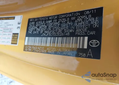 2012 Scion Tc Release Series 7.0 from USA, damaged, VIN JTKJF5C70C3026148